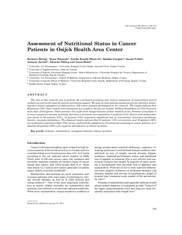 (PDF) Assessment of nutritional status in cancer patients in Osijek ...