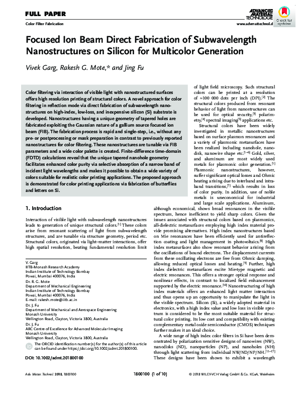 (PDF) Focused Ion Beam Direct Fabrication of Subwavelength ...