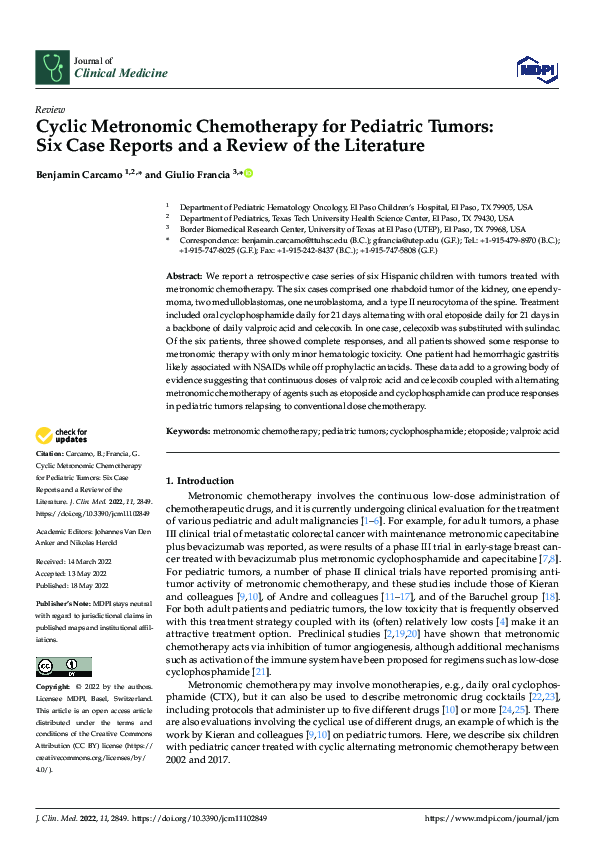 (PDF) Cyclic Metronomic Chemotherapy for Pediatric Tumors: Six Case ...