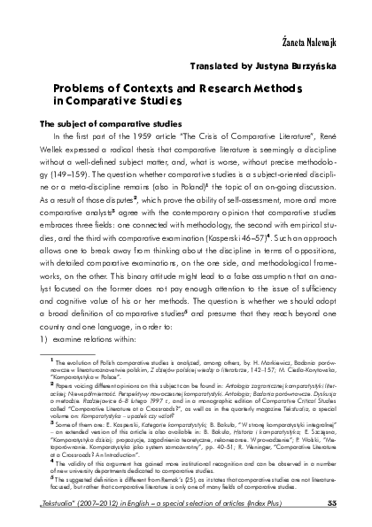 (PDF) Problems of Contexts and Research Methods in Comparative Studies