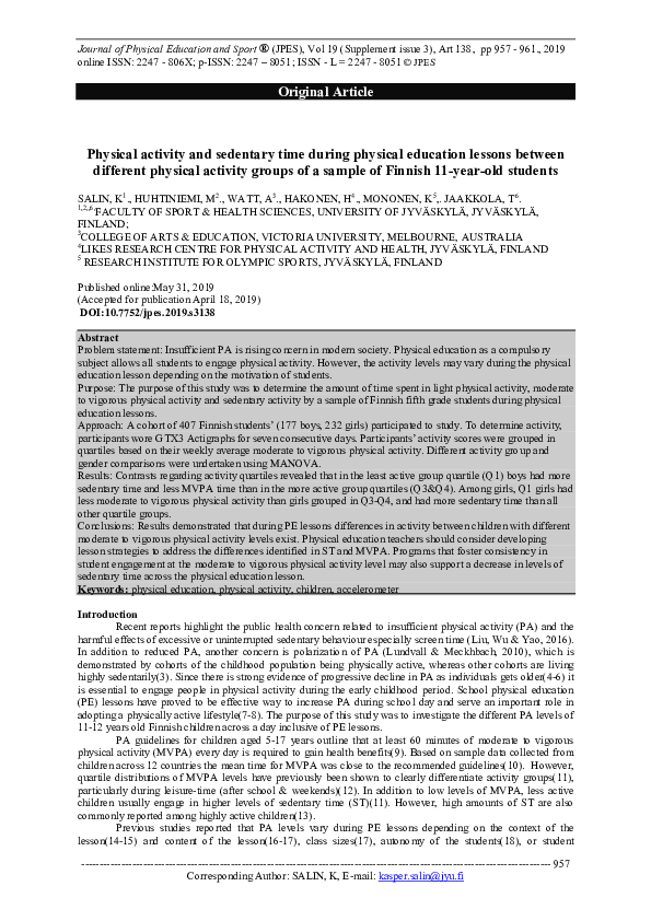 (PDF) Physical activity and sedentary time during physical education ...