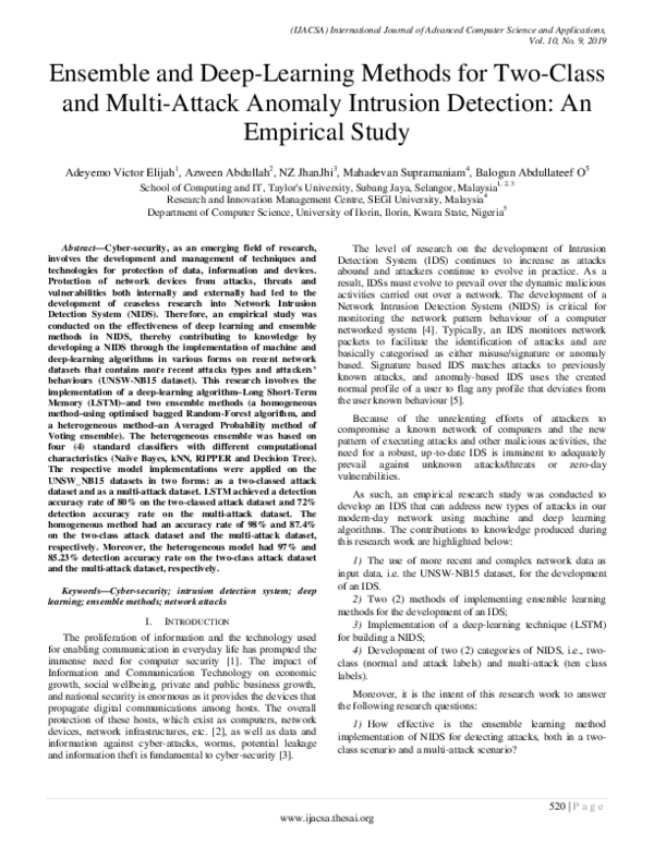 (PDF) Deep Learning and Ensemble Methods for Anomaly Detection