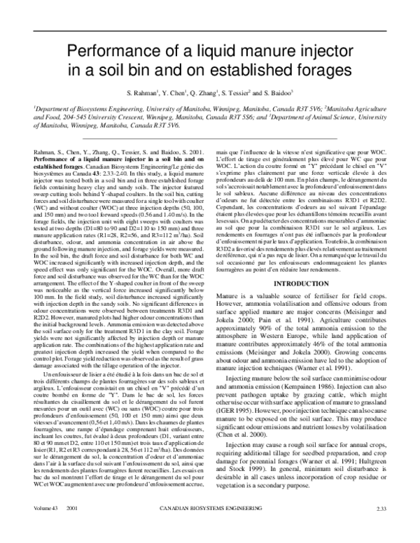 (PDF) Performance of a liquid manure injector in a soil bin and on ...