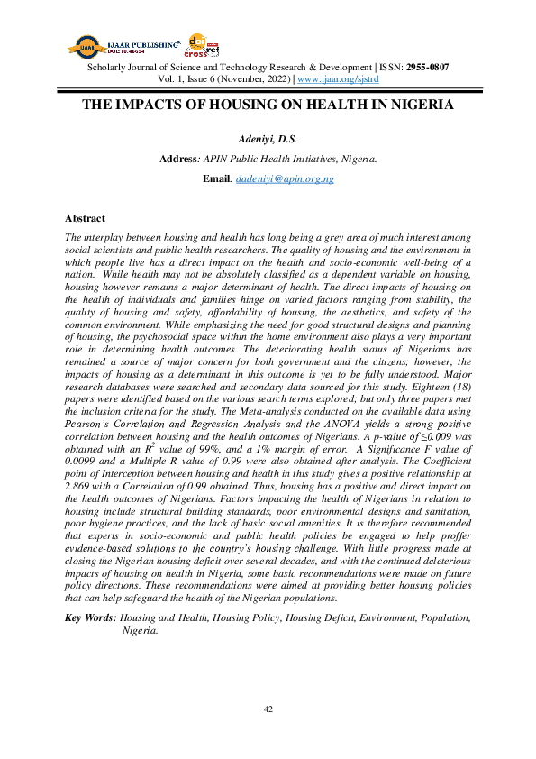 (PDF) THE IMPACTS OF HOUSING ON HEALTH IN NIGERIA