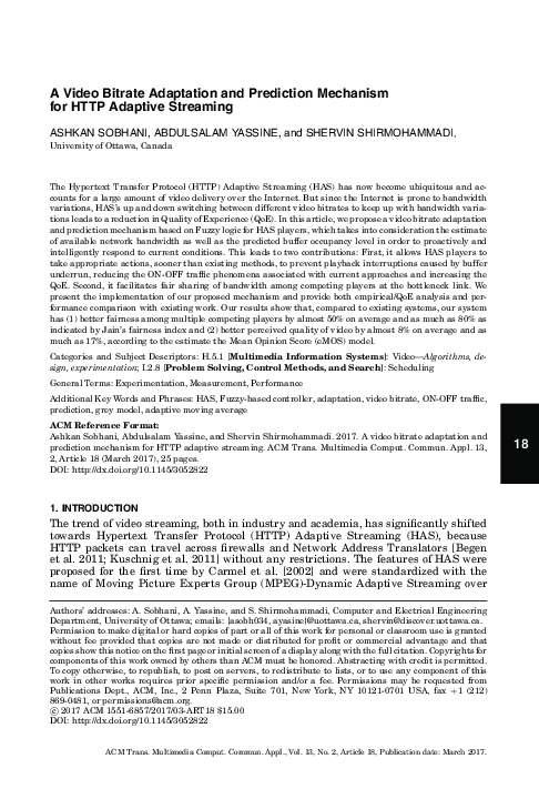(PDF) A Video Bitrate Adaptation and Prediction Mechanism for HTTP ...
