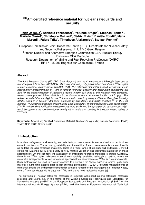 (PDF) 243Am certified reference material for nuclear safeguards and ...
