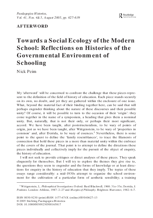 (PDF) Towards a Social Ecology of the Modern School: Reflections on ...