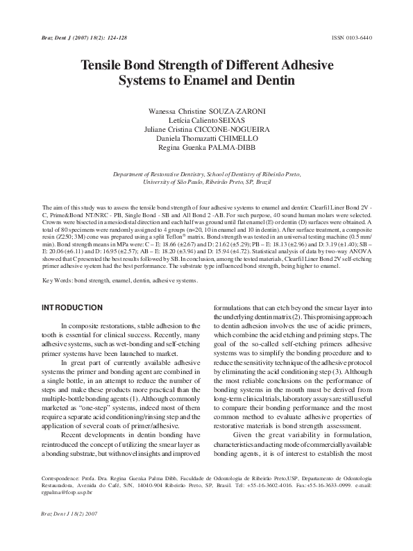 (PDF) Tensile bond strength of different adhesive systems to enamel and ...