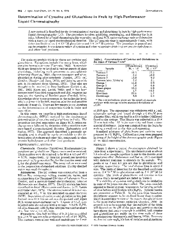 (PDF) Determination of cysteine and glutathione in fruit by high ...