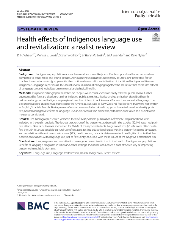 (PDF) Health effects of Indigenous language use and revitalization: a ...