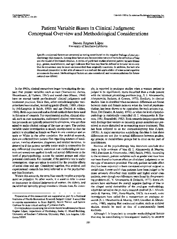 (PDF) Patient variable biases in clinical judgment: Conceptual overview ...