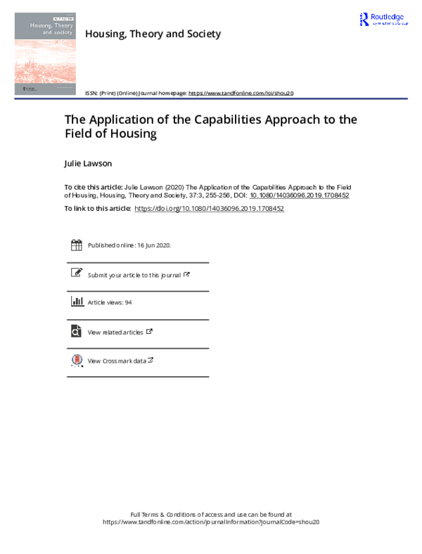 (PDF) Editorial: The Application of the Capabilities Approach to the ...