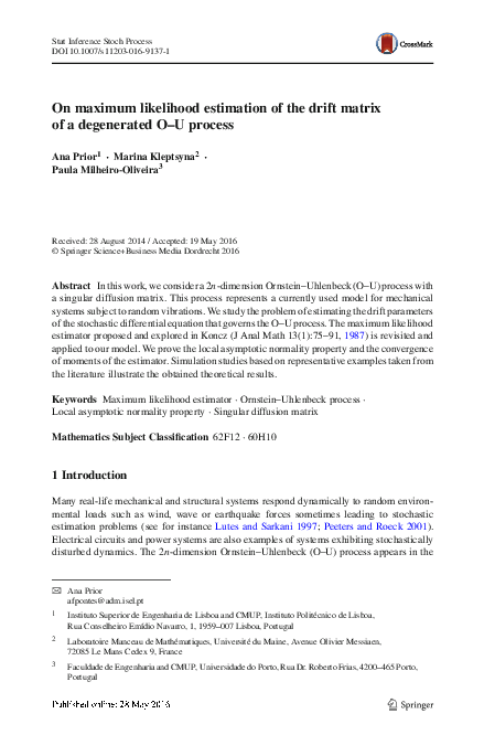 (PDF) On maximum likelihood estimation of the drift matrix of a ...