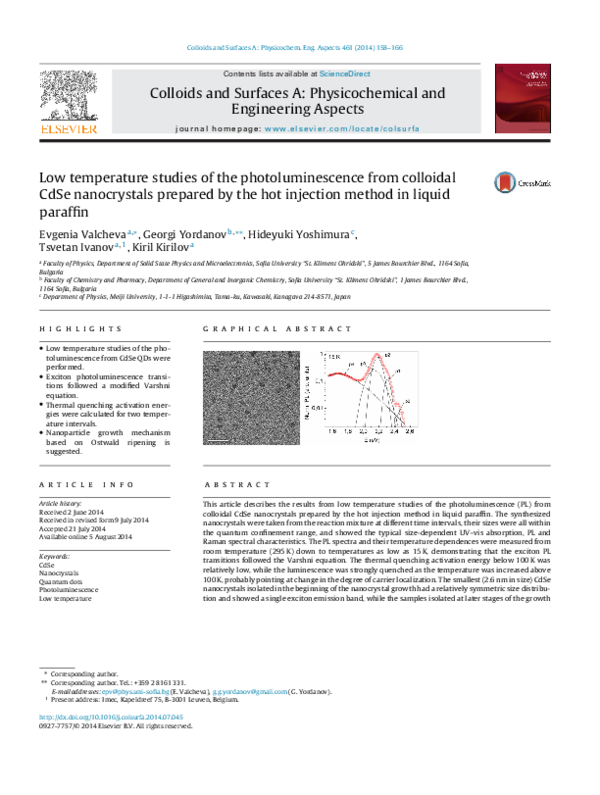 (PDF) Low temperature studies of the photoluminescence from colloidal ...
