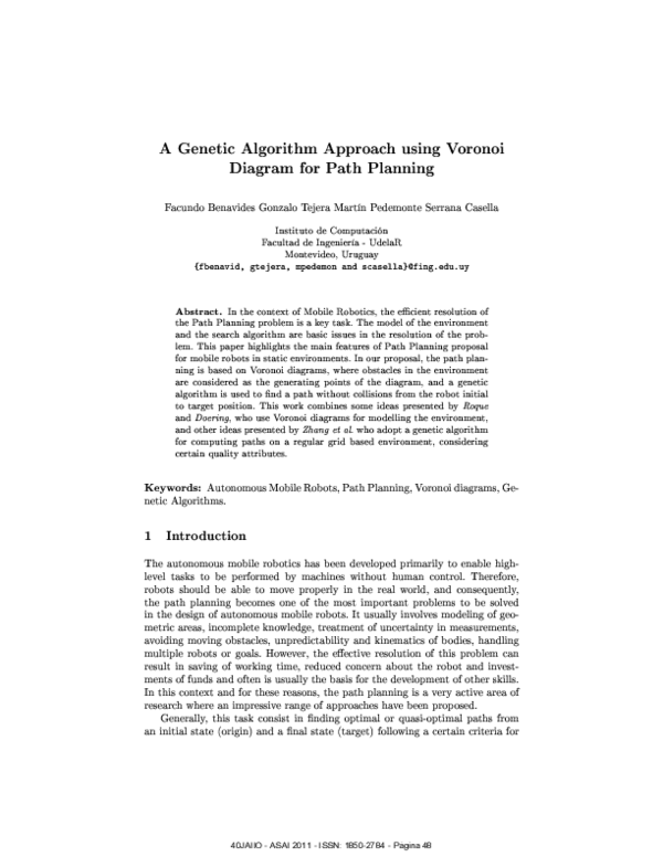 (PDF) A genetic algorithm approach using voronoi diagram for path planning