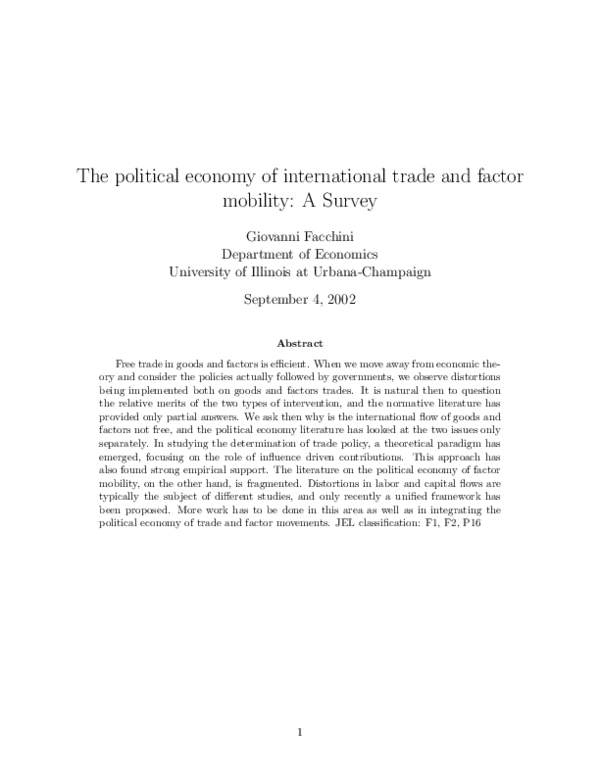 (PDF) The political economy of international trade and factor mobility