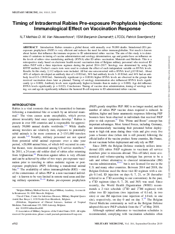 (PDF) Timing of Intradermal Rabies Pre-exposure Prophylaxis Injections ...