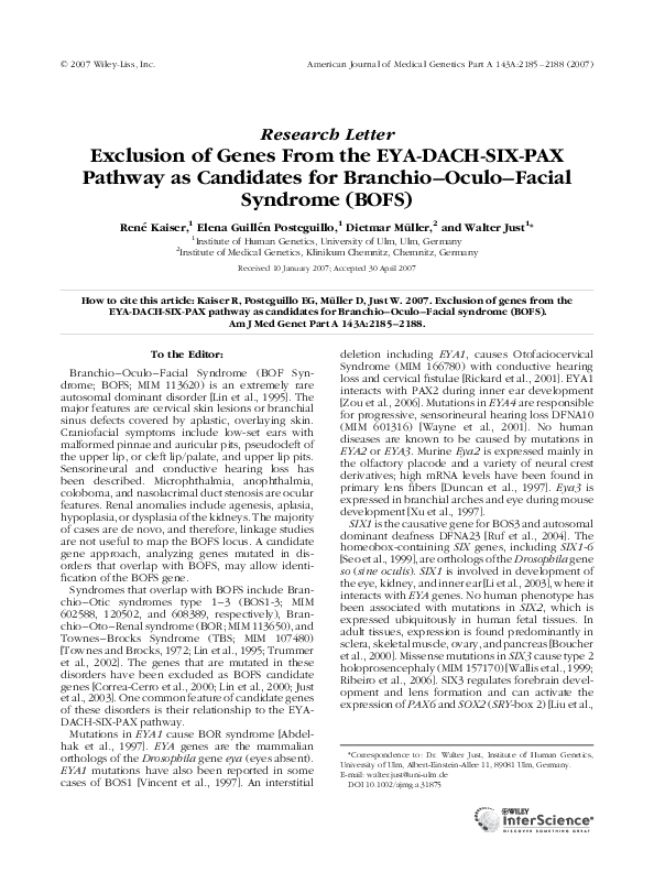 (PDF) Exclusion of genes from the EYA-DACH-SIX-PAX pathway as ...