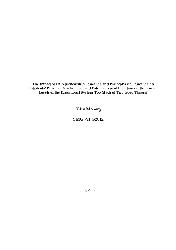 (PDF) The Impact of Entrepreneurship Education and Project-Based ...