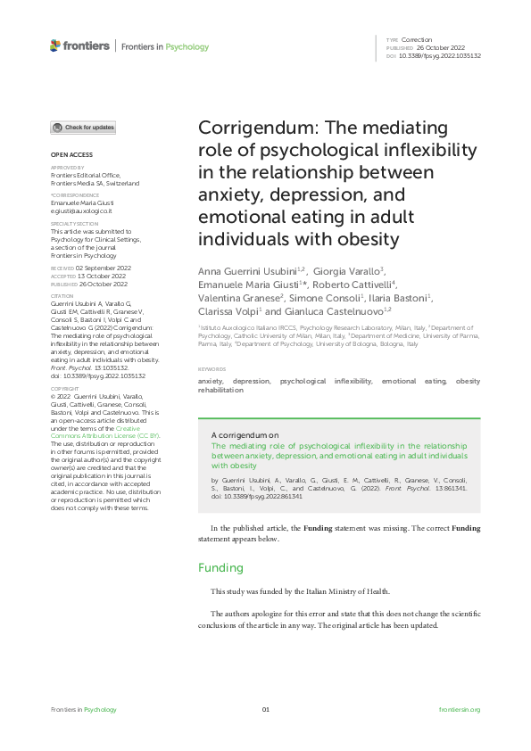 (PDF) Corrigendum: The mediating role of psychological inflexibility in ...