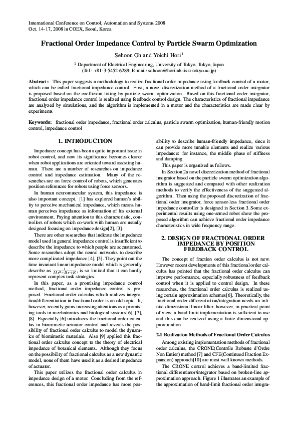 (PDF) Fractional order impedance control by particle swarm optimization