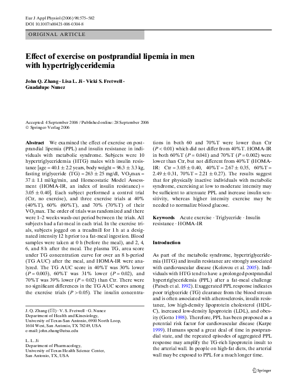 (PDF) Effect of exercise on postprandial lipemia in men with ...