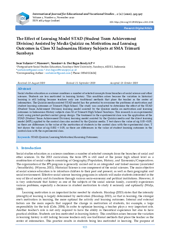 (PDF) The Effect of Learning Model STAD (Student Team Achievement ...