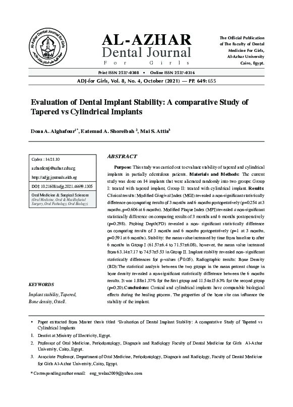 (PDF) Evaluation of Dental Implant Stability: A comparative Study of ...