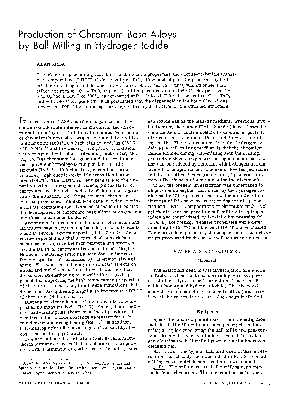 (PDF) Production of chromium base alloys by ball milling in hydrogen iodide