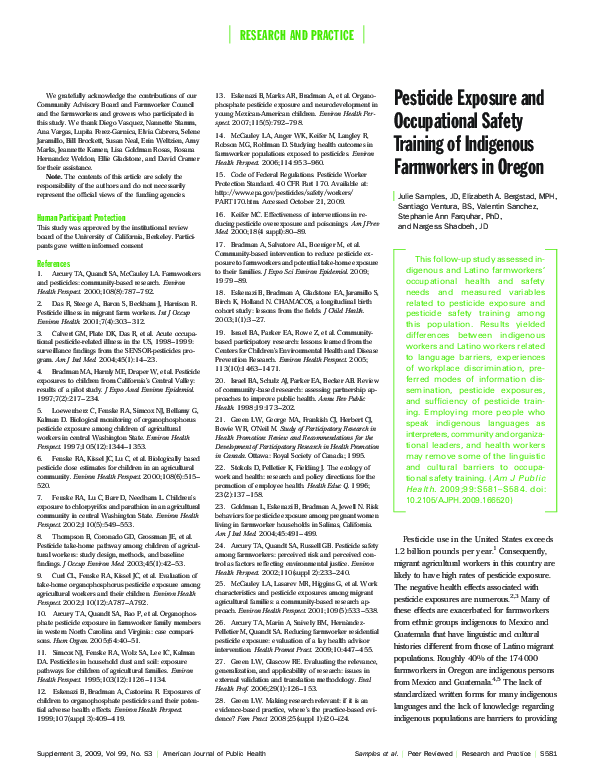 (PDF) Pesticide Exposure and Occupational Safety Training of Indigenous ...