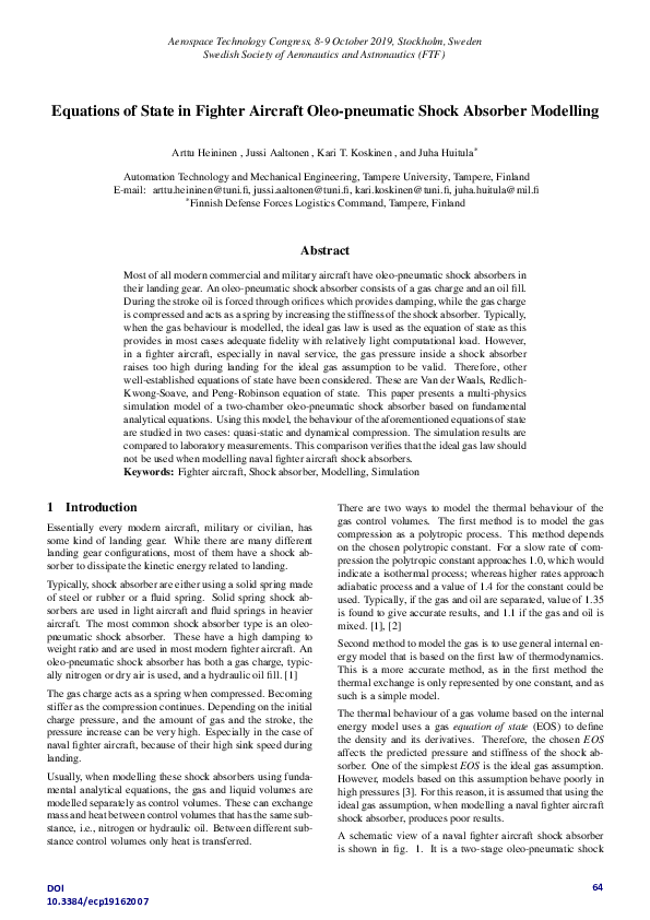 (PDF) Equations of State in Fighter Aircraft Oleo-pneumatic Shock ...