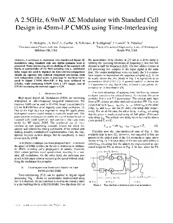 (PDF) A 2.5GHz, 6.9mW ΔΣ modulator with standard cell design in 45nm-LP ...