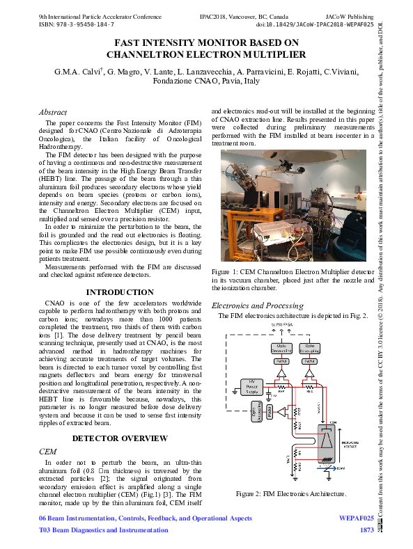 (PDF) Fast Intensity Monitor Based on Channeltron Electron Multiplier