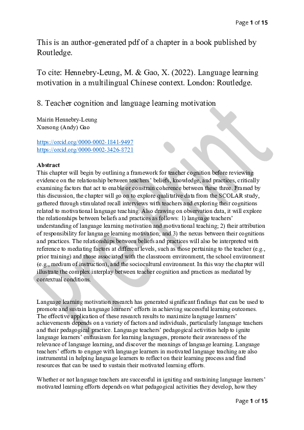 (PDF) Teacher cognition and language learning motivation