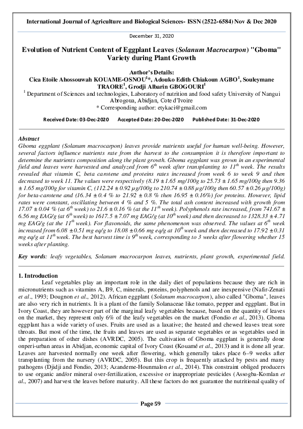 (PDF) Evolution of Nutrient Content of Eggplant Leaves (Solanum