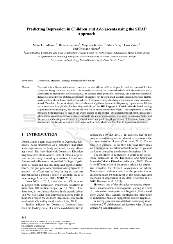 (PDF) Predicting Depression in Children and Adolescents using the SHAP ...