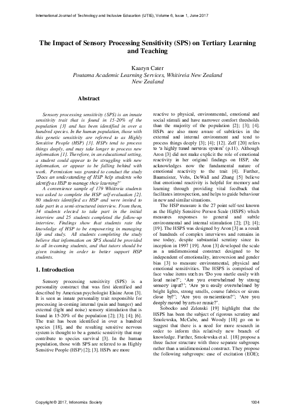 (PDF) The Impact of Sensory Processing Sensitivity (SPS) on Tertiary ...