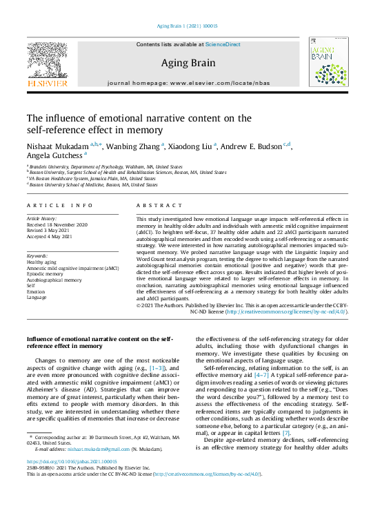 (PDF) The influence of emotional narrative content on the self ...