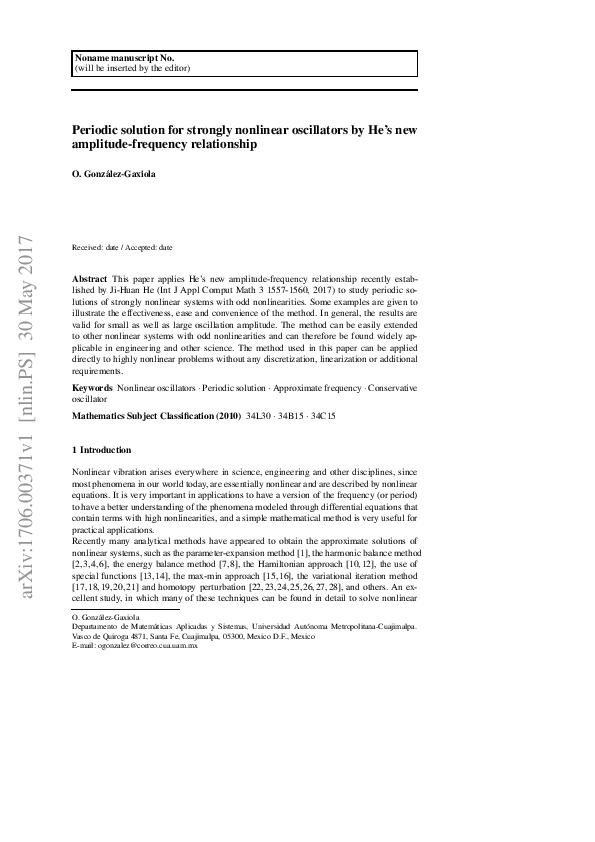 (PDF) Periodic Solution for Strongly Nonlinear Oscillators by He’s New ...