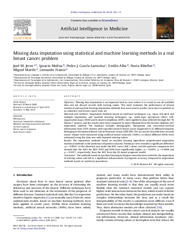 (PDF) Missing data imputation using statistical and machine learning ...