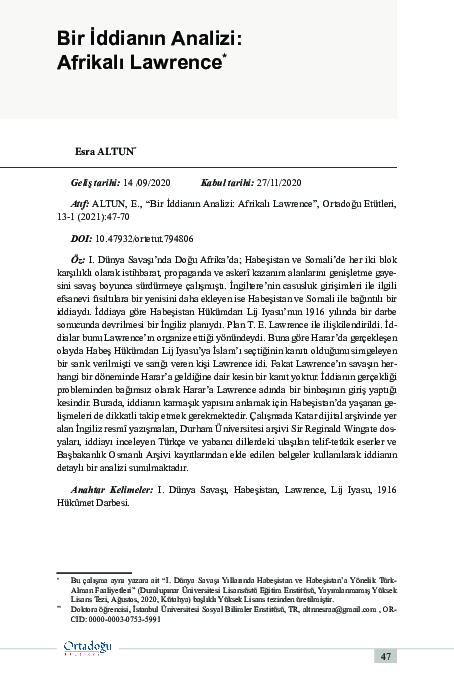 Bir İddianın Analizi: Afrikalı Lawrence