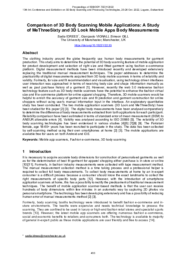 (PDF) Comparison of 3D Body Scanning Mobile Applications: A Study of ...