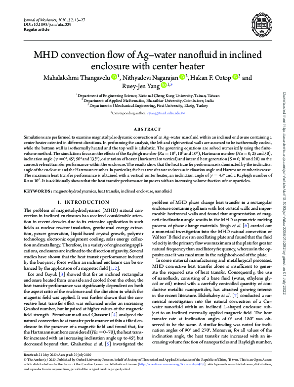 (PDF) MHD convection flow of Ag–water nanofluid in inclined enclosure ...