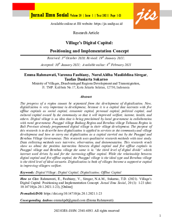(PDF) Village’s Digital Capital: Positioning and Implementation Concept