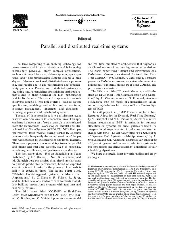 (PDF) Parallel and distributed real-time systems