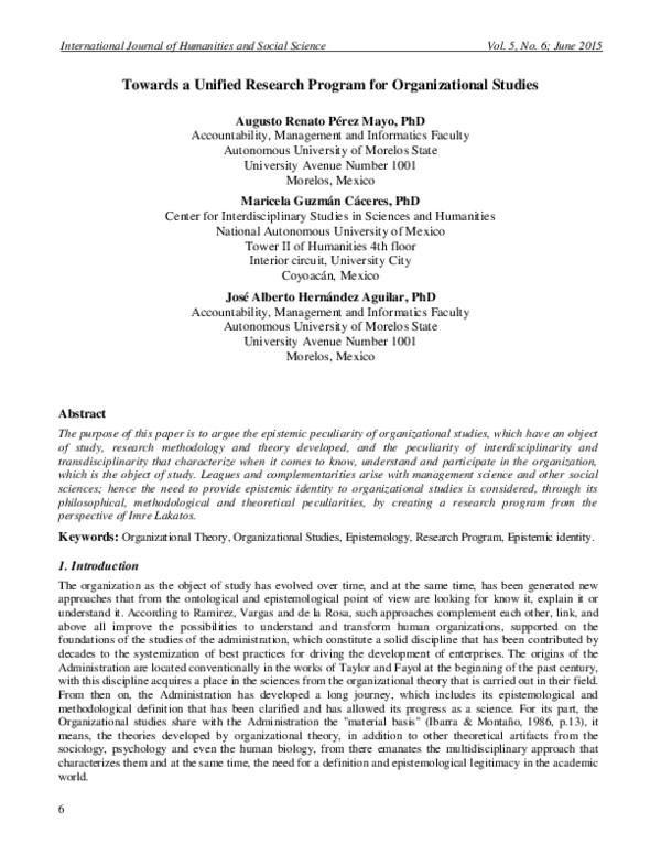 (PDF) Towards a Unified Research Program for Organizational Studies