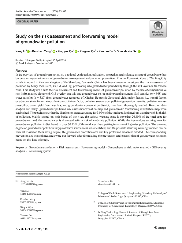 (PDF) Study on the risk assessment and forewarning model of groundwater ...