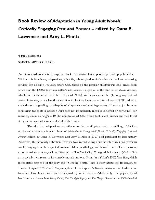 (PDF) Book Review of Adaptation in Young Adult Novels