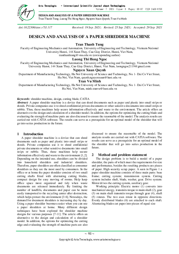 (PDF) Design and Analysis of a Paper Shredder Machine tran tung Academia.edu
