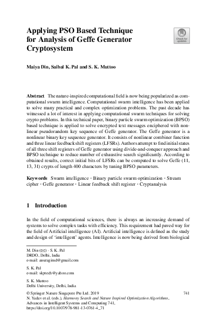 (PDF) Applying PSO Based Technique for Analysis of Geffe Generator ...